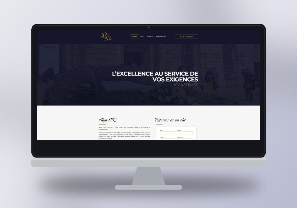 Mockup du site Alya VTC & Service (refonte de site vitrine) réalisé par La Com du Ponant