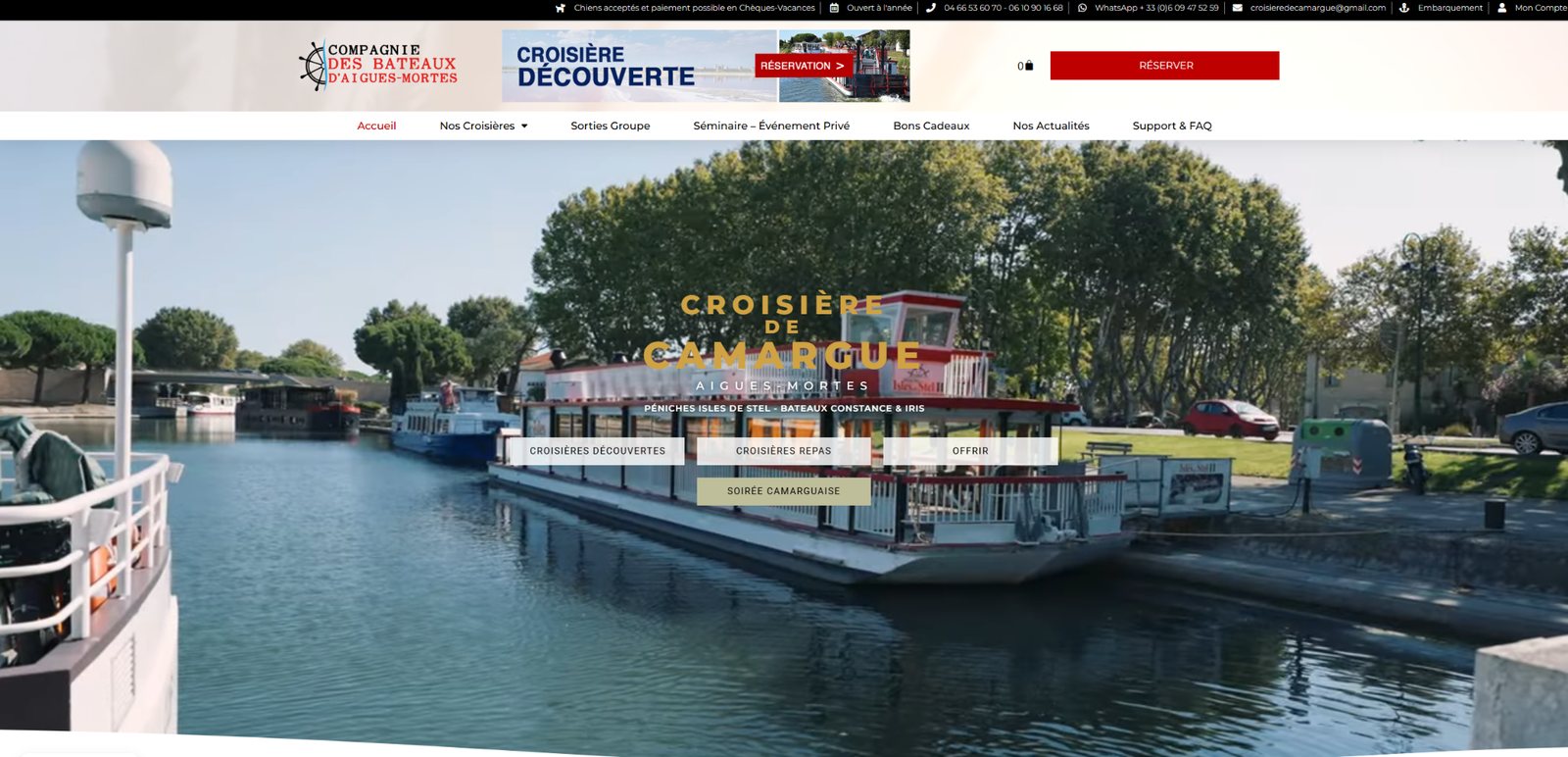 Capture de la page d’accueil du site Croisière de Camargue