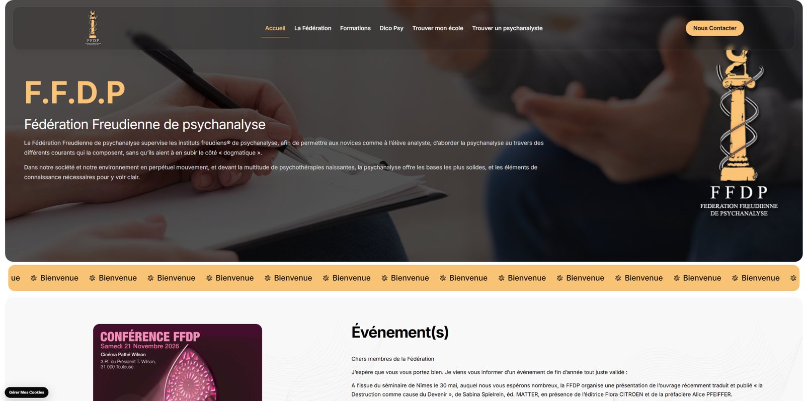 Capture de la page d’accueil du site Fédération Freudienne de Psychanalyse