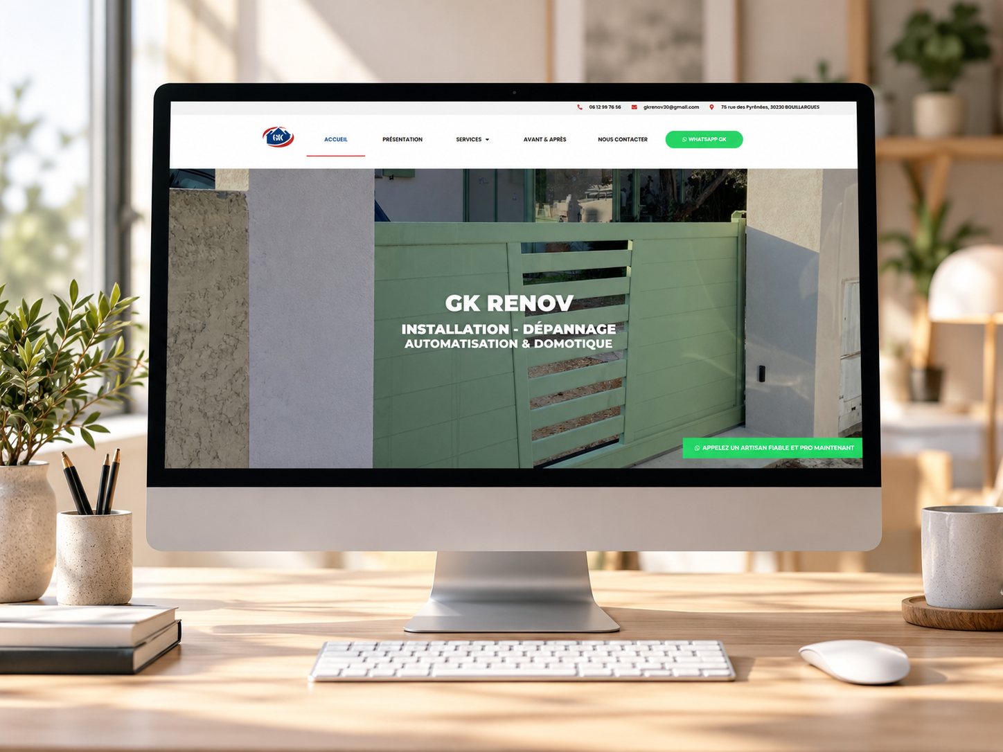 Mockup du site GK Renov (site vitrine artisan) réalisé par La Com du Ponant
