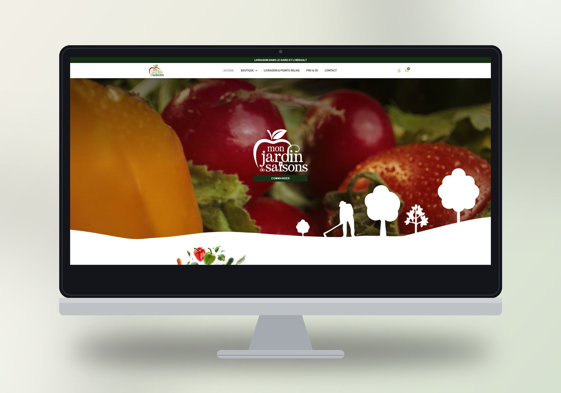 Mockup du site Mon Jardin de Saisons (boutique en ligne) réalisé par La Com du Ponant