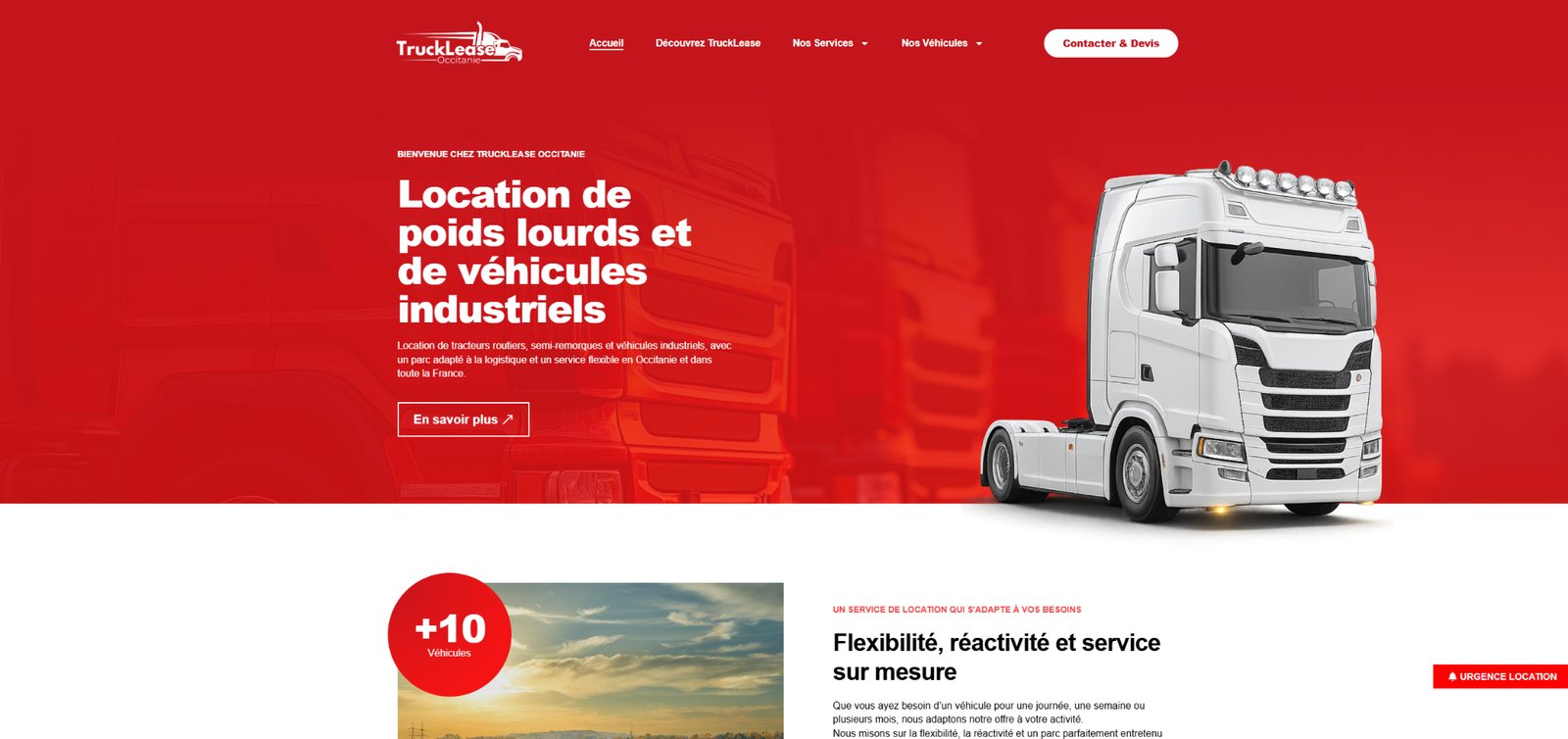 Capture de la page d’accueil du site TruckLease Occitanie
