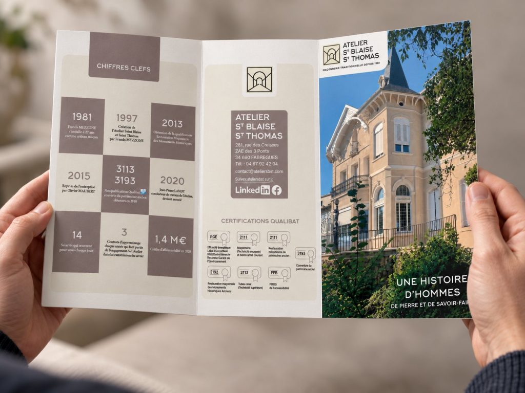 Plaquette de présentation – Atelier St Blaise St Thomas, réalisation print de La Com du Ponant