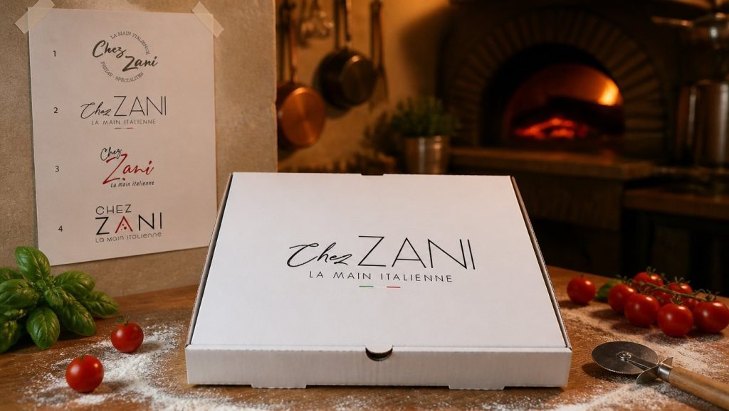 Logo et boîte à pizza – Chez Zani, réalisation print de La Com du Ponant